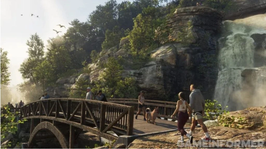 GTA 6 gameplay visuals of the NPC's doing a walk in t he nature.