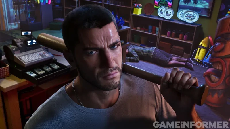 Jason holding a baseball bat in hand from the Game Informer new screenshot.