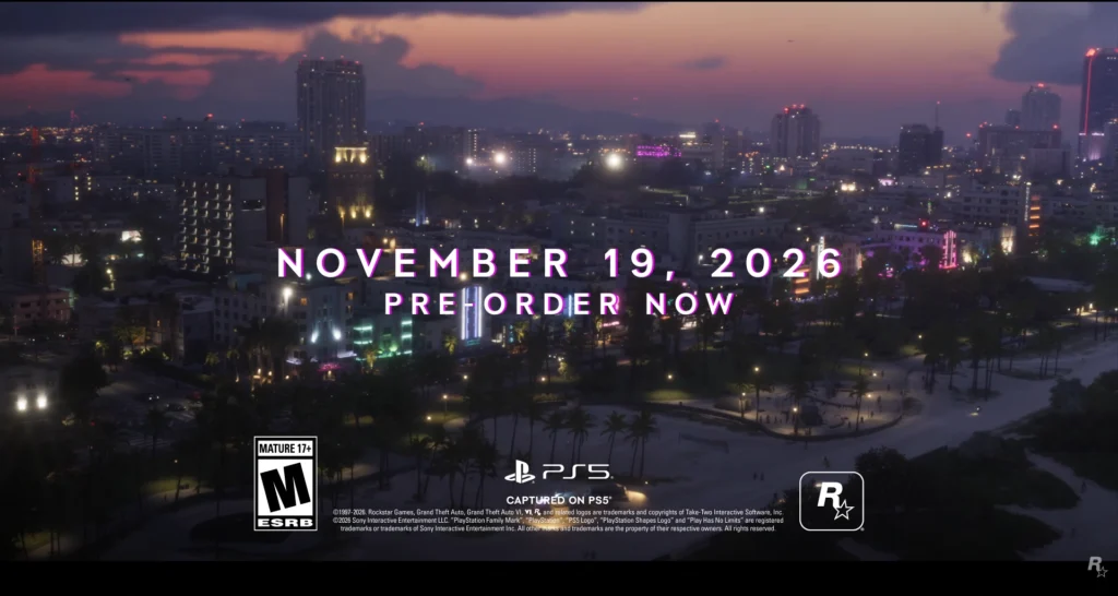 GTA 6 launch trailer screenshot showing that it was completely recorded on PS5.