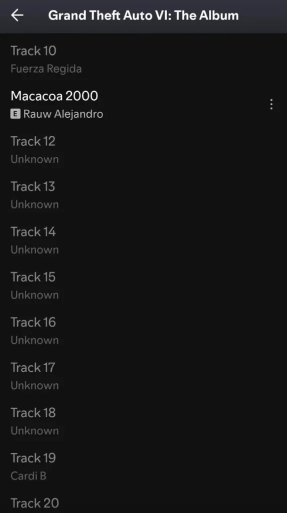 GTA 6album tracklist featuring Cardi B and Fuerza Regida