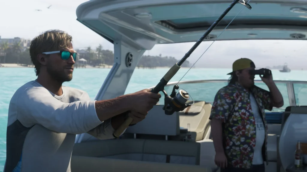 Jason Duval on a boat in one of the GTA 6 screenshot.